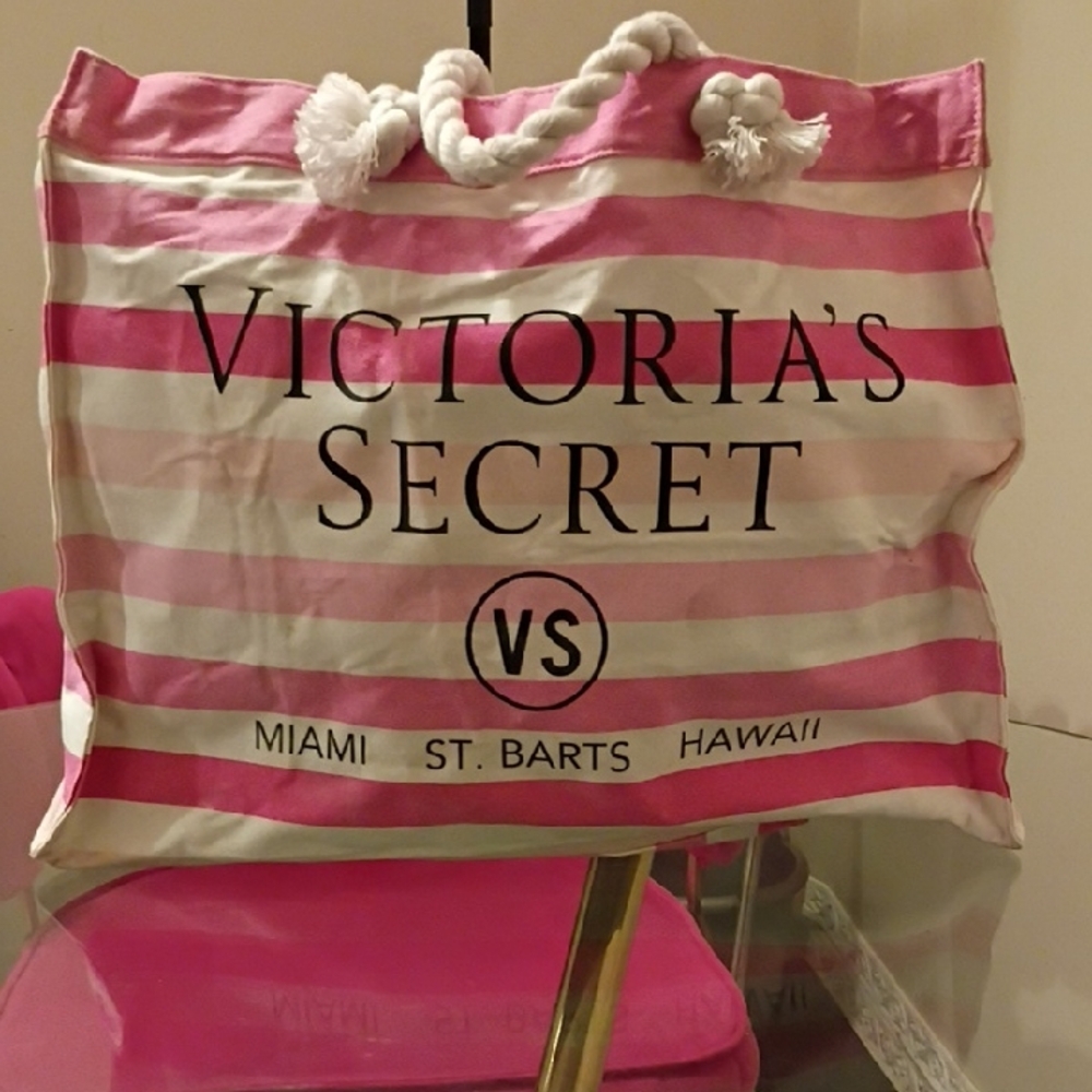Victorias Secret Beach Tote Monogram Logo Carryall Bag